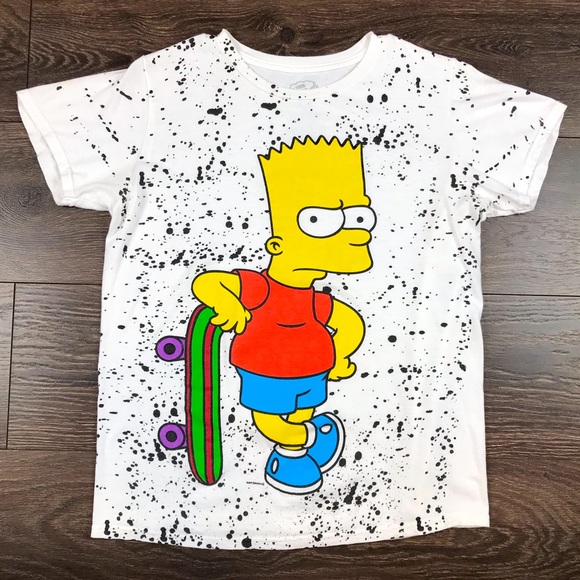 The Simpson’s Men’s Bart Simpson Skateboarder Paint Splattered Shirt Size Small - Picture 1 of 5